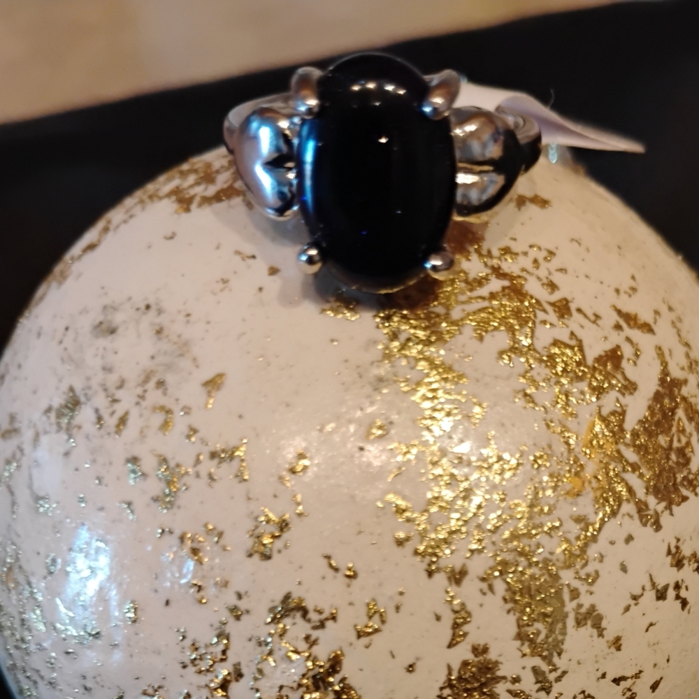 New!! Sparkling Midnight Blue Black Onyx Silver Stylish Size 8 Ring